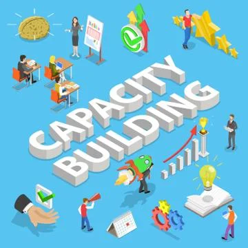 Isometric flat vector concept of capacity building, process of skills obtaining. Stock Illustration