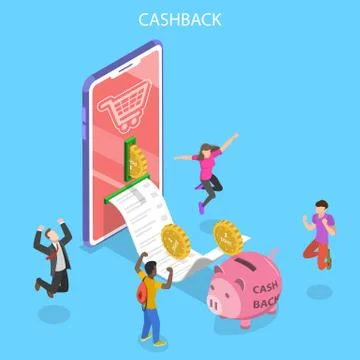 Isometric flat vector concept of cash back, loyalty program campaign. Stock Illustration