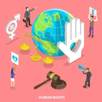 Isometric flat vector concept of civil and human rights, volunteers movement. Stock Illustration