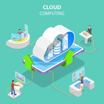 Isometric flat vector concept of cloud computing technology. 스톡 일러스트