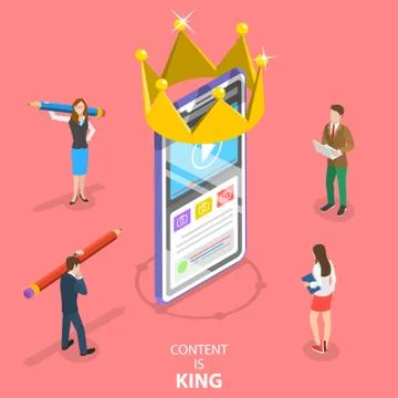 Isometric flat vector concept of content is king, copywriter. Stock Illustration