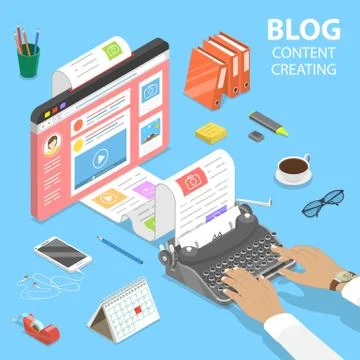 Isometric flat vector concept of creative business blogging. Stock Illustration