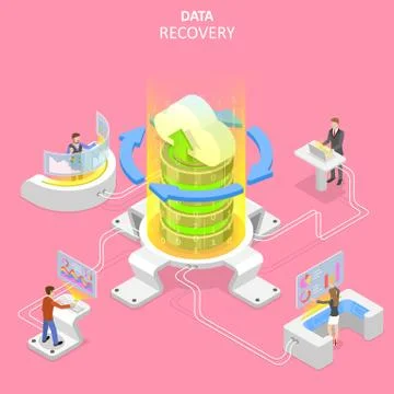 Isometric flat vector concept of data recovery services. Stock Illustration