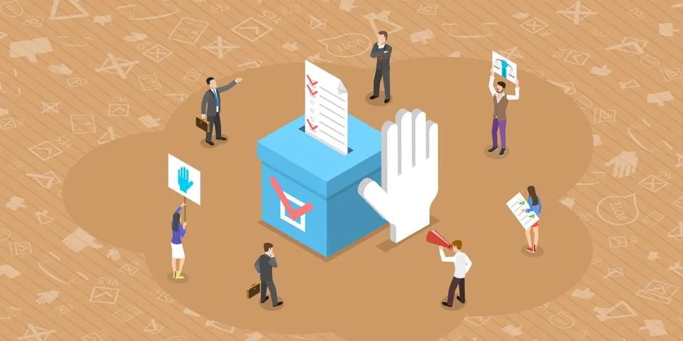 Isometric Flat Vector Concept of Democratic Election Poll, Social Justice. Stock Illustration