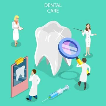 Isometric flat vector concept of dental checkup, treatment of tooth decay. Stock Illustration