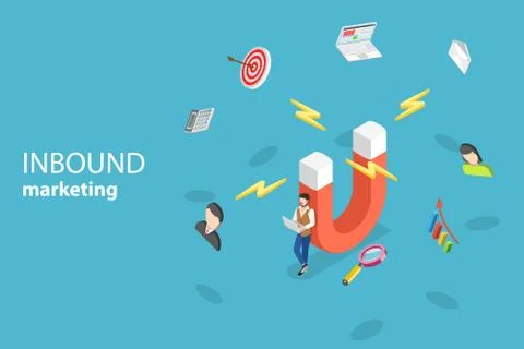 Isometric flat vector concept of digital inbound marketing strategy. Stock Illustration