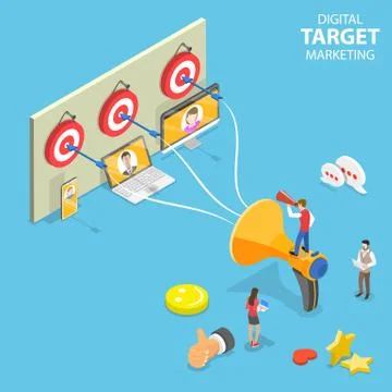 Isometric flat vector concept of digital target marketing, targeted advertising. Stock Illustration