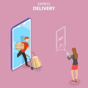 Isometric flat vector concept of express delivery, courier service. Stock Illustration