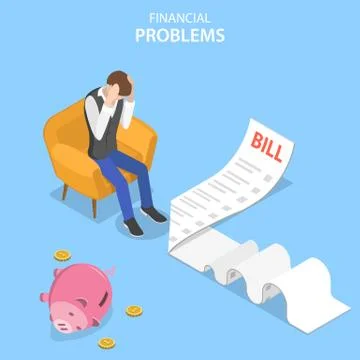 Isometric flat vector concept of financial problems, business crisis. Stock Illustration