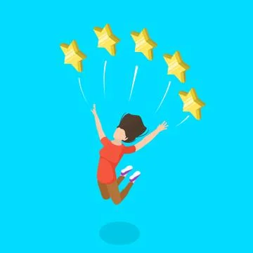 Isometric flat vector concept of five star rating, customer quality evaluation. Stock Illustration