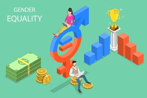 Isometric flat vector concept of gender equality, male and female equal rights. Stock Illustration