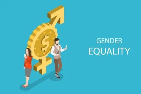 Isometric flat vector concept of gender equality, male and female equal rights. Stock Illustration