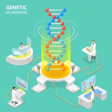Isometric flat vector concept of genetic engineering. Stock Illustration