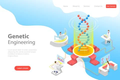 Isometric flat vector concept of genetic engineering, DNA structure changing. Stock Illustration