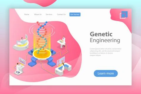 Isometric flat vector concept of genetic engineering, DNA structure changing. Stock Illustration