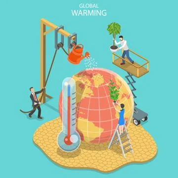 Isometric flat vector concept of global warming, climate change. Stock Illustration