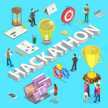 Isometric flat vector concept of hackathon, hack marathon coding event. Illustrazione stock
