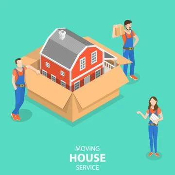 Isometric flat vector concept of house moving and relocation service. Illustrazione stock