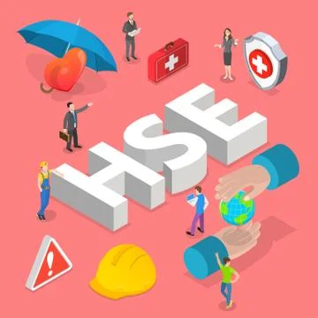 Isometric flat vector concept of HSE, health safety environment. Stock Illustration