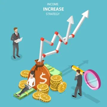 Isometric flat vector concept of income increase strategy, financial growth. Stock Illustration