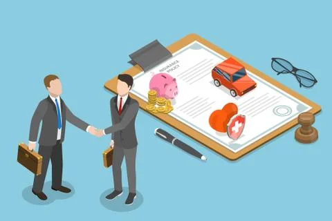 Isometric flat vector concept of insurance deal, policy, healthcare. Stock Illustration
