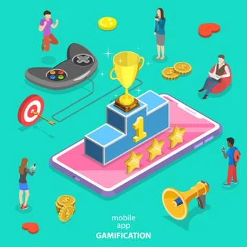 Isometric flat vector concept of interactive content for audience engaging. Stock Illustration