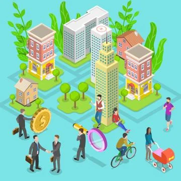Isometric flat vector concept of investment in property. Stock Illustration