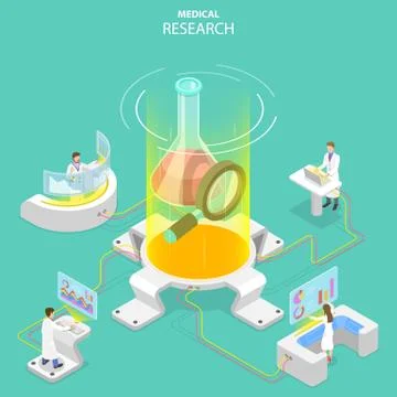 Isometric flat vector concept of medical research, science technology. Illustrazione stock
