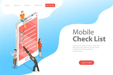 Isometric flat vector concept of mobile checklist, task successful completion. Illustrazione stock