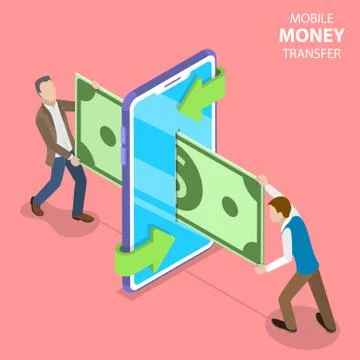 Isometric flat vector concept of mobile money transer. Stock Illustration