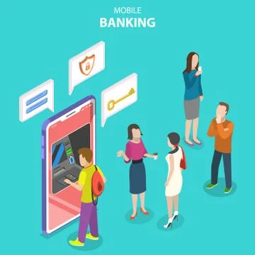 Isometric flat vector concept of mobile banking, protected money transaction. Stock Illustration