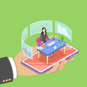 Isometric flat vector concept of online, expert, virtual business assistant. Stock Illustration