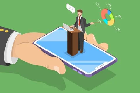 Isometric flat vector concept of online conference, business meeting, webinar. Stock Illustration