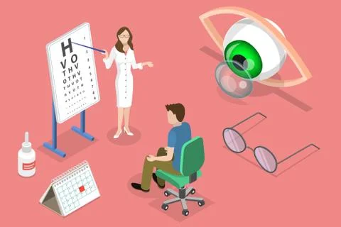 Isometric flat vector concept of ophthalmology, eyesight check up. Stock Illustration