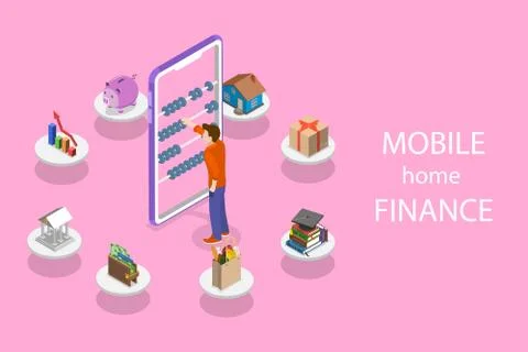 Isometric flat vector concept of personal home finance, budget planning. Stock Illustration