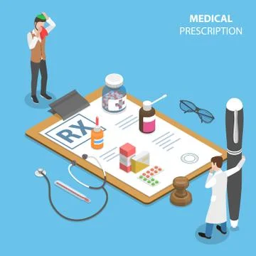 Isometric flat vector concept of prescription form, medical service. Stock Illustration