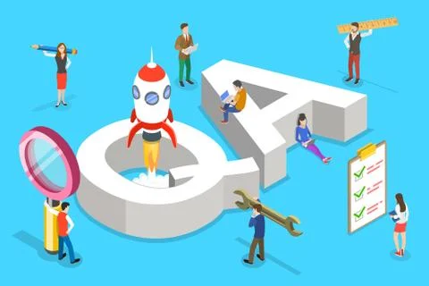 Isometric flat vector concept of QA, quality assurance, software app testing. 스톡 일러스트