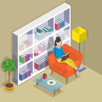Isometric flat vector concept of reading, favorite book. 스톡 일러스트