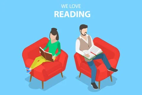 Isometric flat vector concept of reading, favorite book. 스톡 일러스트