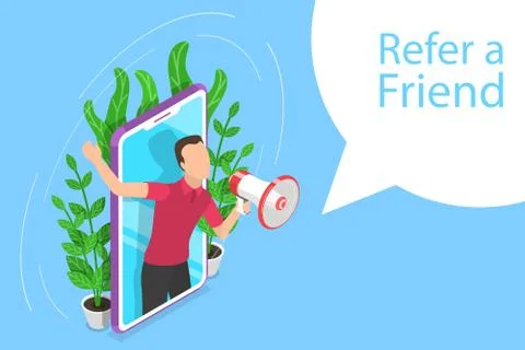 Isometric flat vector concept of refer a friend illustration. Stock Illustration