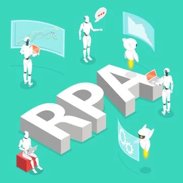 Isometric flat vector concept of robotic process automatisation, RPA, AI. 스톡 일러스트