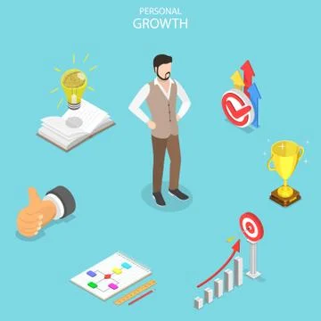 Isometric flat vector concept of self-development, career achievements. Stock Illustration