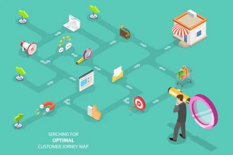 Isometric flat vector concept of serching for optimal customer journey. Stock Illustration