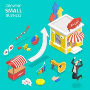 Isometric flat vector concept of small business growth, marketing strategy. Stock Illustration