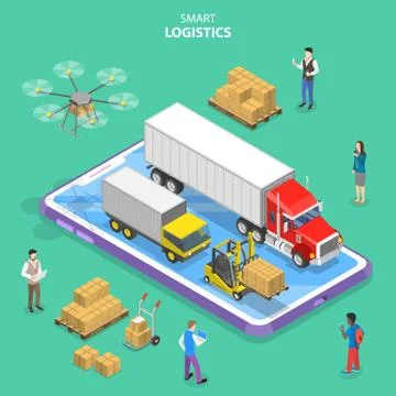 Isometric flat vector concept of smart logistics and transportation. Stock Illustration