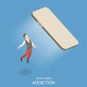 Isometric flat vector concept of social media addiction. Stock Illustration
