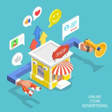 Isometric flat vector concept of store advertiesment campaign, digital marketing Stock Illustration