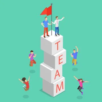 Isometric flat vector concept of successful teamwork, team goal achievement. Stock Illustration