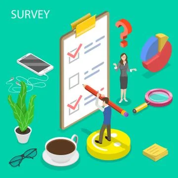 Isometric flat vector concept of survey, customer rating and feedback. Illustrazione stock