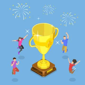 Isometric flat vector concept of team achievement celebrating. Stock Illustration